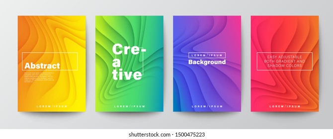 Set of minimal abstract organic curved wave shape on vivid gradient colors background for Brochure, Flyer, Poster, leaflet, Annual report, Book cover, Graphic Design Layout template, A4 size