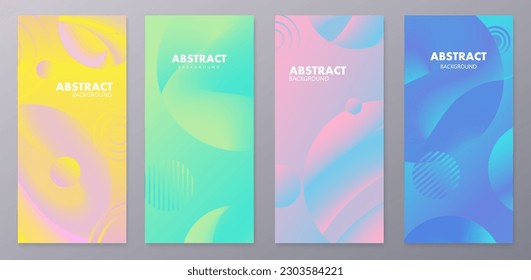 Set of minimal abstract shape on gradient colors background. Business card with empty space for your text. Social media pack vector.