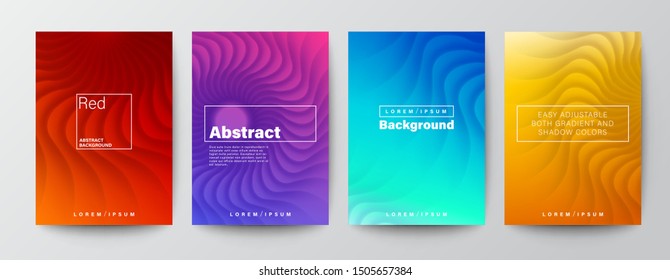 Set of minimal abstract spiral circle curved shape on vivid red, purple; blue and yellow gradient colors background. Background for Brochure, Flyer, Poster, leaflet, Annual report, Book cover, Banner