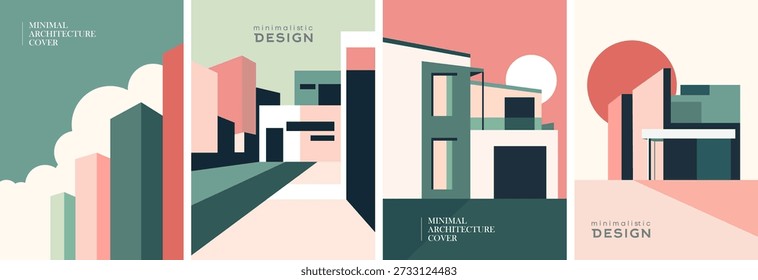 Set of minimal architecture covers. Elegant pastel geometric design. Stylish flat vector illustration