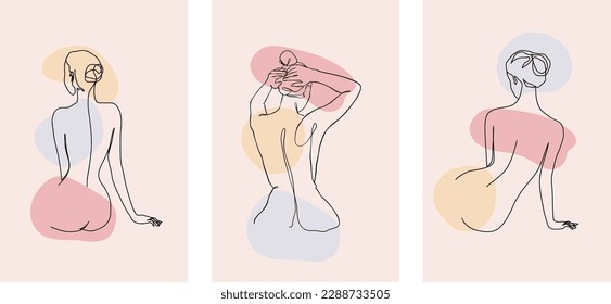 Set of minimal art posters abstract Female form  in trendy contemporary collage style, for wall art decoration, postcard, cover design
