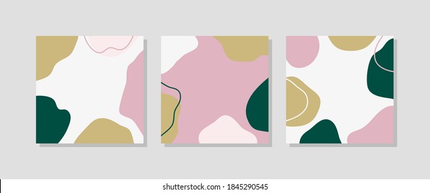 Set of minimal background with organic abstract shapes. Contemporary poster. Design for greeting cards, covers, branding.