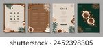Set of minimal background templates with coffee beans and coffee mug for invitations, cards, banner, brochure, poster, cover, cafe menu or another design. Vector illustration.
