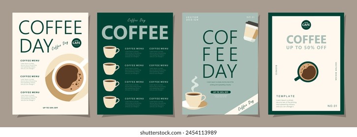  Set of minimal background templates with coffee beans and coffee mug for invitations, cards, banner, brochure, poster, cover, cafe menu or another design. 