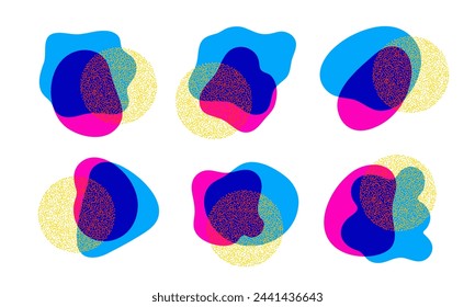 Set of minimal backgrounds with halftone dots pattern. Organic abstract shapes design