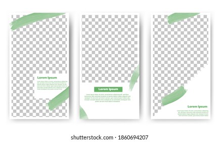 Set von minimaler Bannervorlage mit abstrakter grüner Form. Flaches Design, Vektorgrafik mit Fotocollage. Gebraucht für Social Media-Geschichte, Banner und Web-Werbung.