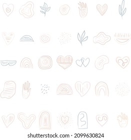 Set of minimal boho watercolor symbols. Vector elements collection for logo design, social media posts, stories, branding