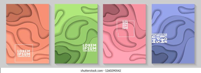 Conjunto de diseño de corte de papel de Plantilla brillante mínimo para la marca, publicidad de Formas abstractas líquidas. Fondo moderno para portadas, invitaciones, carteles, Anuncios, volantes, carteles. Ilustración vectorial 