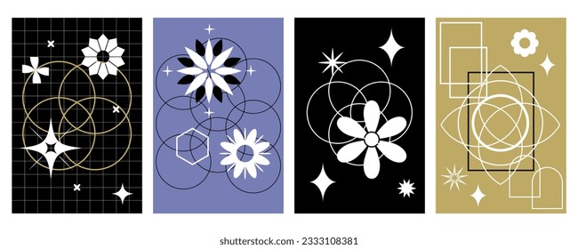 Set of minimal brutal abstract posters "SSTKbold". Scandinavian design composition with geometric shapes. Modern fashion style