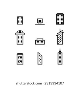 Set von Minimal Building 8 Bit pixelated Stil für Icon, Infografik Design.
