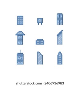 Set of Minimal Building 8bit pixelated style for Icon, Infographic design.