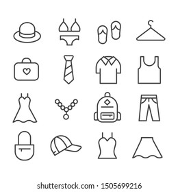 Set of minimal clothing icon vector isolated modern outline on white background 