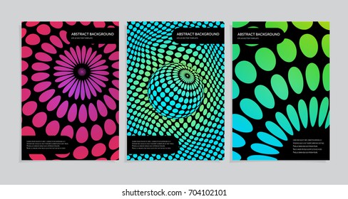 A set of minimal colorful cover backgrounds. Future geometric design. Abstract sphere 3d optical illusion. Eps 10 file.