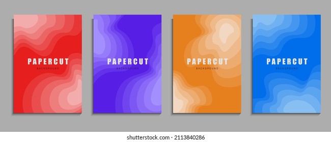 Set Of Minimal Colorful Liquid Waves Papercut Style Background, Can Be Used For Banner, Poster, Presentation Or Cover Template