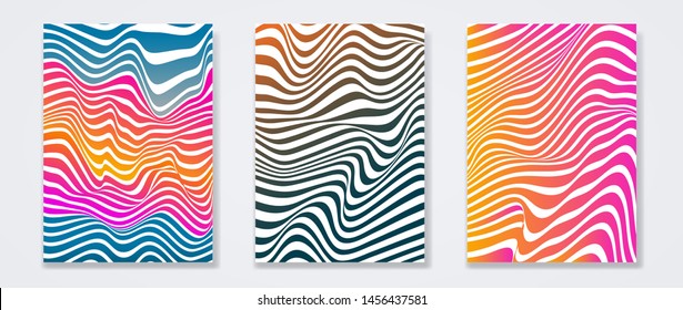 Set of minimal colorful template design. Wavy strip colorful halftone gradients background. Vector illustration