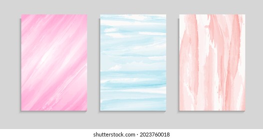Set Of Minimal Colorful Watercolor Stripes Background. Can Be Used As Banner, Frame, Cover Or Poster Template