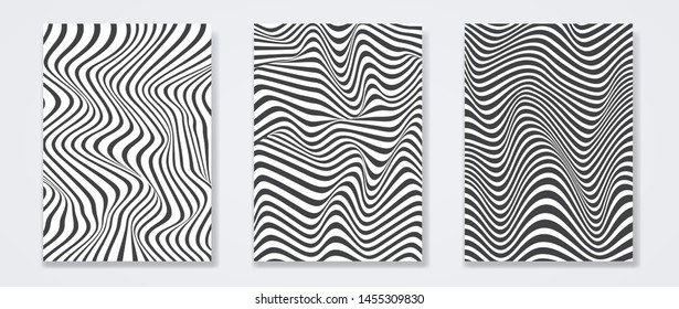 Set of minimal covers design. Wavy black and white on background. Vector illustration