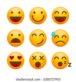 Set of Minimal Cute Emoticons on White Background . Isolated Vector Illustration 