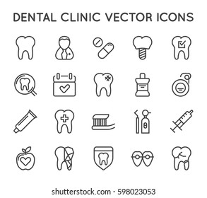 Set of Minimal Dentist Dental Clinic Vector Line Icons. Perfect Pixel. Thin Stroke. 48x48. 