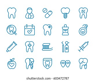 Set of Minimal Dentist Dental Clinic Vector Line Icons. Perfect Pixel. Thin Stroke. 48x48. 