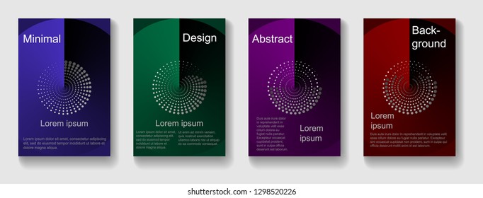 Conjunto de la cubierta de fondo de diseño mínima. Redondear con gradiente y círculos de texto y semitonos.