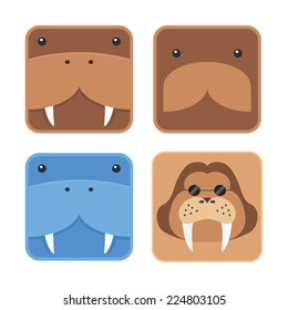 set of minimal design flat walrus head, round edge icon blue and brown