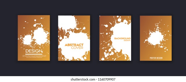 Set of minimal design - Retro ink splatter. Can be use for publishing print and presentation. Watercolor paint splashes pattern, smear fluid stains spots backdrop. Vector. Eps 10