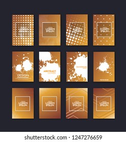 Set of minimal design - Vector collection of geometric backgrounds. Can be use for publishing print and presentation. Gold texture. Modern design for brochure, banner, cover. Vector. Eps 10