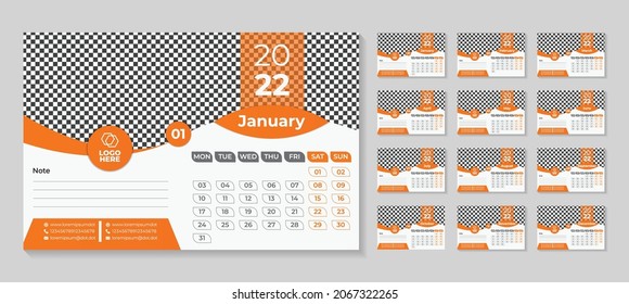 Set of minimal desk calendar 2022 design for marketing and advertisement usable for both corporate and business. this modern flat desk calendar 2022 is used as planner start from monday is unique.