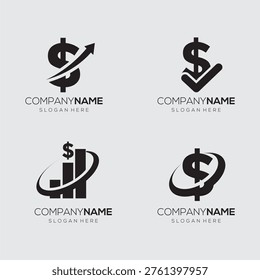 Set Of Minimal Dollar Finance Logos Representing Business Growth, Investment, Profit And Corporate Branding