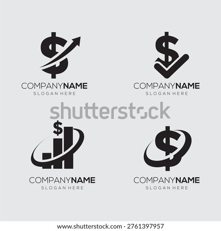 Set Of Minimal Dollar Finance Logos Representing Business Growth, Investment, Profit And Corporate Branding