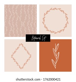 Set of minimal Doodle Hand Drawn Decorative Outline Wreaths with Branches, Herbs, Plants, Leaves for your design. Floral Vector Illustration. Frames, Circles