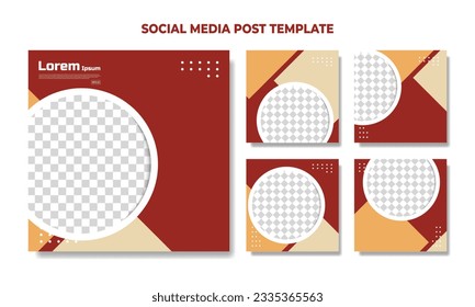 Set of minimal editable covers. Red flat modern color with geometric shapes. Suitable for social media posts and web internet advertising. Vector illustration.