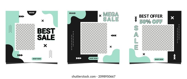 Set von minimalen bearbeitbaren quadratischen Bannervorlagen. Schöner Hintergrund mit Streifen-Form. Geeignet für Social Media Posting und Web-Werbung. Vektorgrafik mit Fotoschule