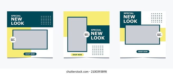Conjunto de plantillas de banner cuadradas mínimas modificables. Bonito fondo de rayas. Adecuado para publicaciones en medios sociales y publicidad en internet. Ilustración vectorial con colegio fotográfico