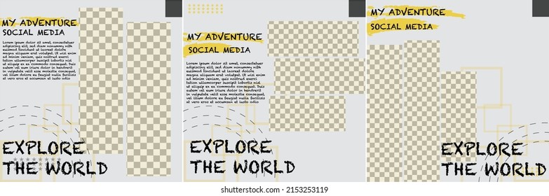 Set of minimal editable square banner templates. with color gradations suitable for social media posts and web internet ads. Vector illustration