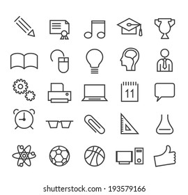 Set of Minimal Education Thin Line Icons on White Background.