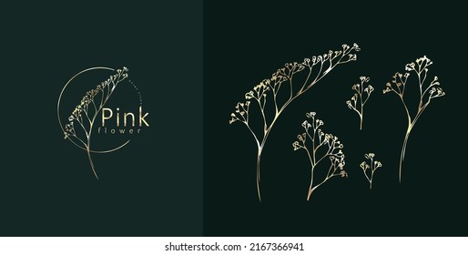 Set of minimal feminine botanical floral branch and logo. Hand drawn wedding herb, homeplant with elegant leaves. Botanical rustic trendy greenery vector illustration