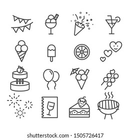 Set Of Minimal Food Icon For Birthday Party Vector Isolated Modern Outline On White Background 