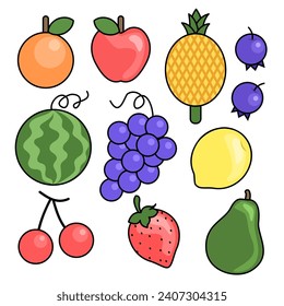 set of minimal fruits icon, colorful vector, illustration design.