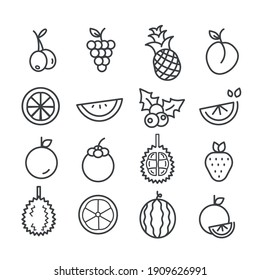 Set of minimal fruits icon for graphic and web design collection. Modern outline on white background