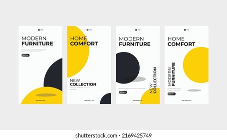 Set Of Minimal Furniture Store Roll-up Banner For Flyer Poster And Social Media Story Template