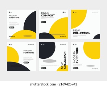 Set of minimal furniture store square banner for flyer poster and social media post template