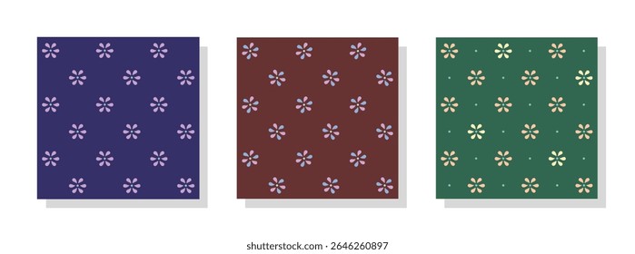 Conjunto de padrões mínimos florais sem emenda geológica. Ideias de padrão de flor de vetor para papel de parede, embrulho de presente, laminados, placemats, Vestuário. Ilustração vetorial.