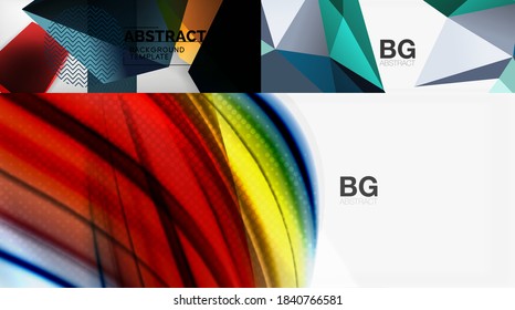 Conjunto de fondos abstractos geométricos mínimos. Ilustraciones vectoriales para portadas, pancartas, volantes y carteles y otros