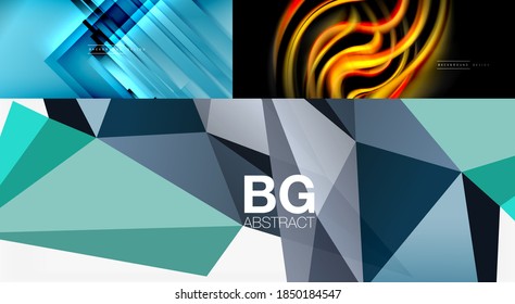 Set of minimal geometric abstract backgrounds. Vector illustrations for covers, banners, flyers and posters and other