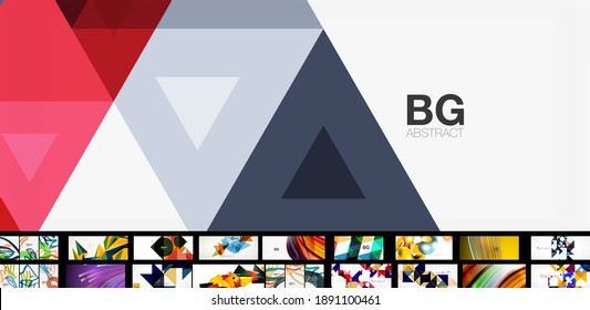 Set of minimal geometric abstract backgrounds. Vector illustrations for covers, banners, flyers, social media