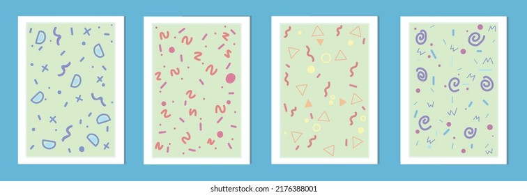 Set of minimal geometric art abstract design posters vector templates with modern random style original shape elements.