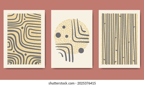 Conjunto de afiches de diseño artístico geométrico mínimo, plantilla vectorial con elementos primitivos, estilo hipster moderno