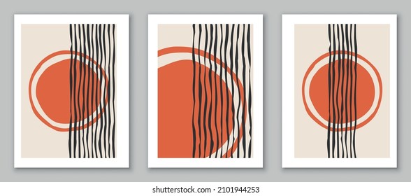 Set of minimal geometric backgrounds. Design for poster, wall decoration, cover. EPS10 hand painted vector template with simple shapes.